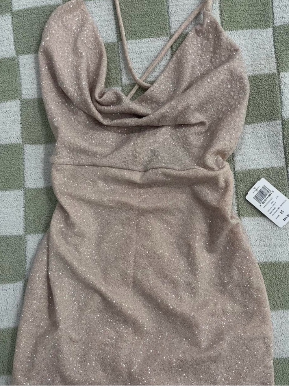 Windsor Sparkling Blush Nude Cowl Neck Strapless Dress